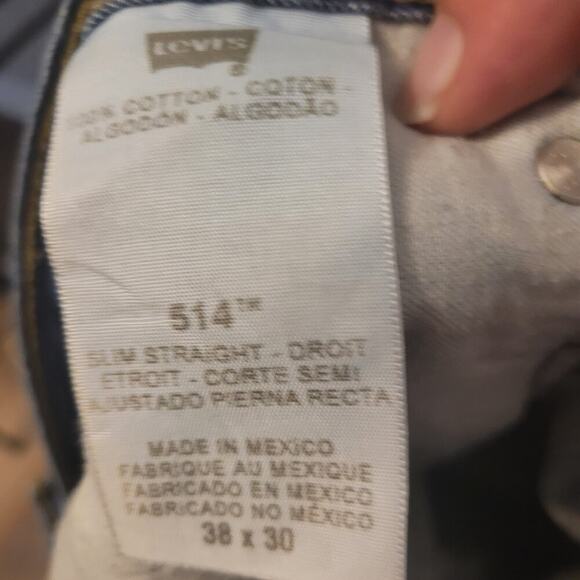 Levis Mens 514 Straight Fit Jeans Size 38X30 Blue Denim Medium Wash Whiskered - Picture 9 of 10